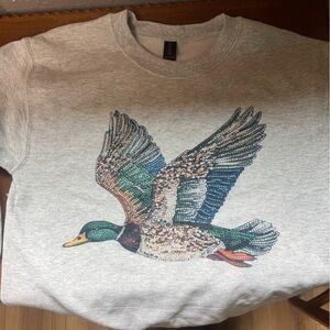 Gray Sweatshirt with Colorful Bird Design